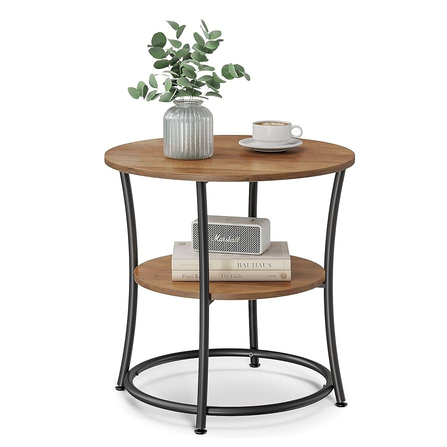 VASAGLE Side Table, 2-Tier Round End Table, Nightstand with Steel Frame for Small Spaces, Living ... | Amazon (US)