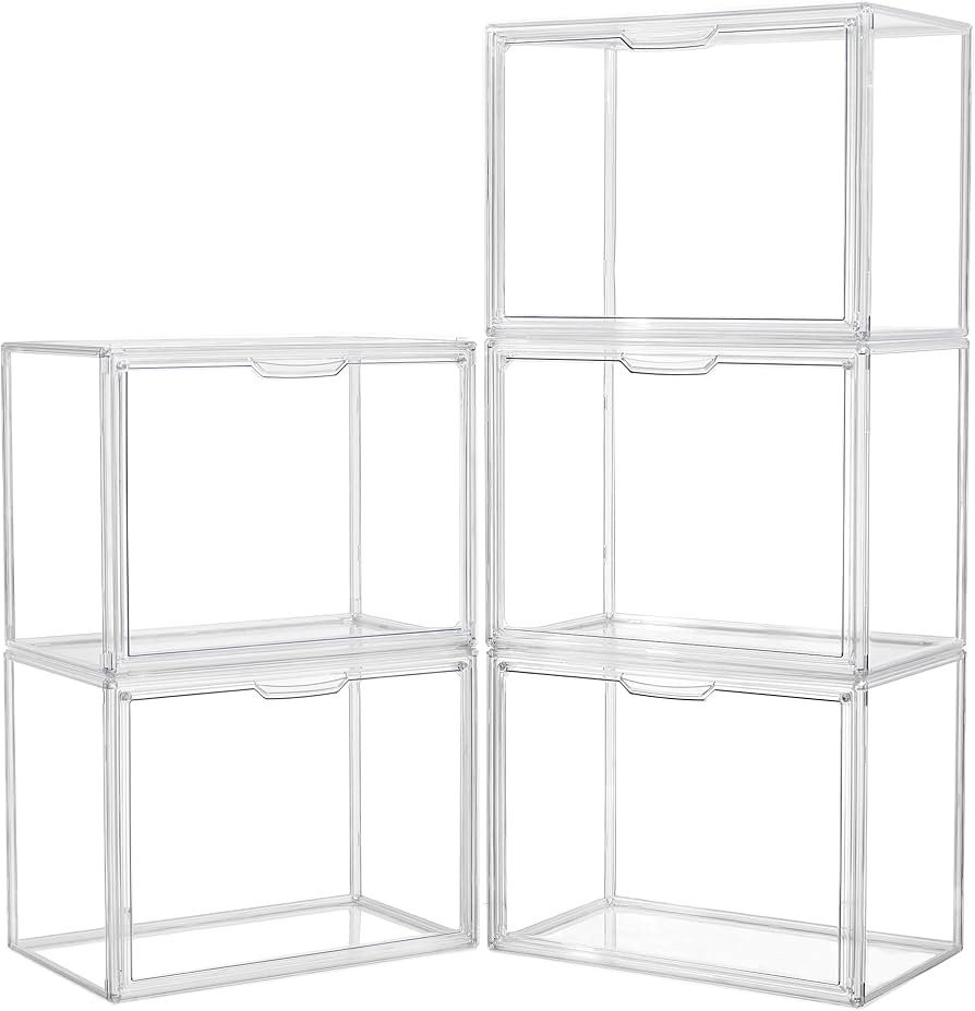 Acrylic Box Display Case, Clear Plastic Stackable Storage Bins with Magnetic Attraction Lid, Show... | Amazon (US)