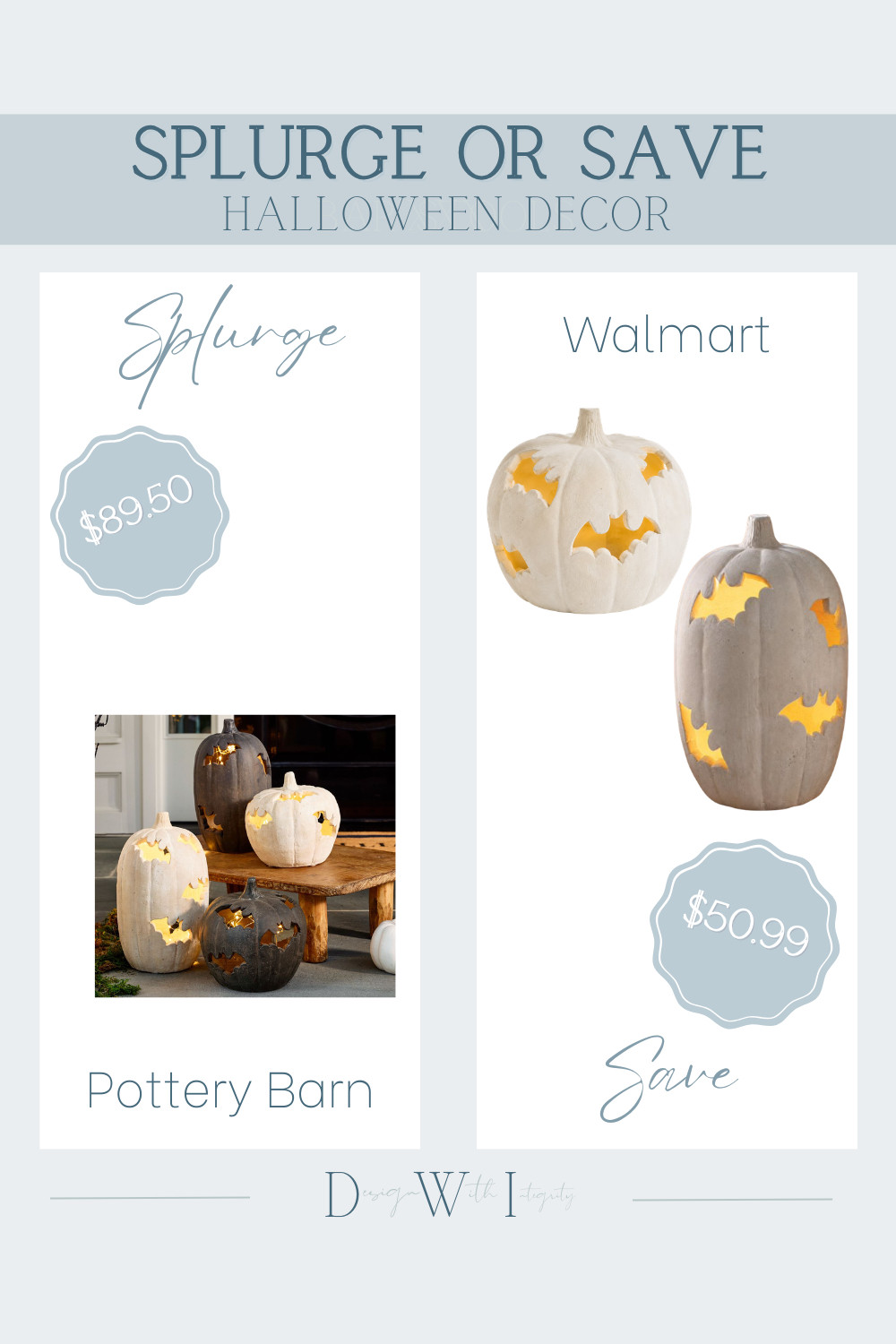 Splurge vs. Save: Light-Up Halloween Pumpkin Decor Edition.

Designer-inspired Halloween décor doesn't have to come with a designer price tag. Pottery Barn's illuminated bat-cutout pumpkins are a seasonal favorite, and the Walmart alternative captures the same weathered finish, warm glow, and whimsical bat silhouette for significantly less.

Whether you're decorating your front porch, entryway, or creating a festive outdoor display, both options deliver an elevated Halloween look that's spooky without being scary.

Tap the link to compare both options and find your favorite seasonal look for less.

#splurgevssave #halloweendecor #pumpkindecor  #potterybarnstyle #walmarthome  

 #LTKSeasonal #LTKHome