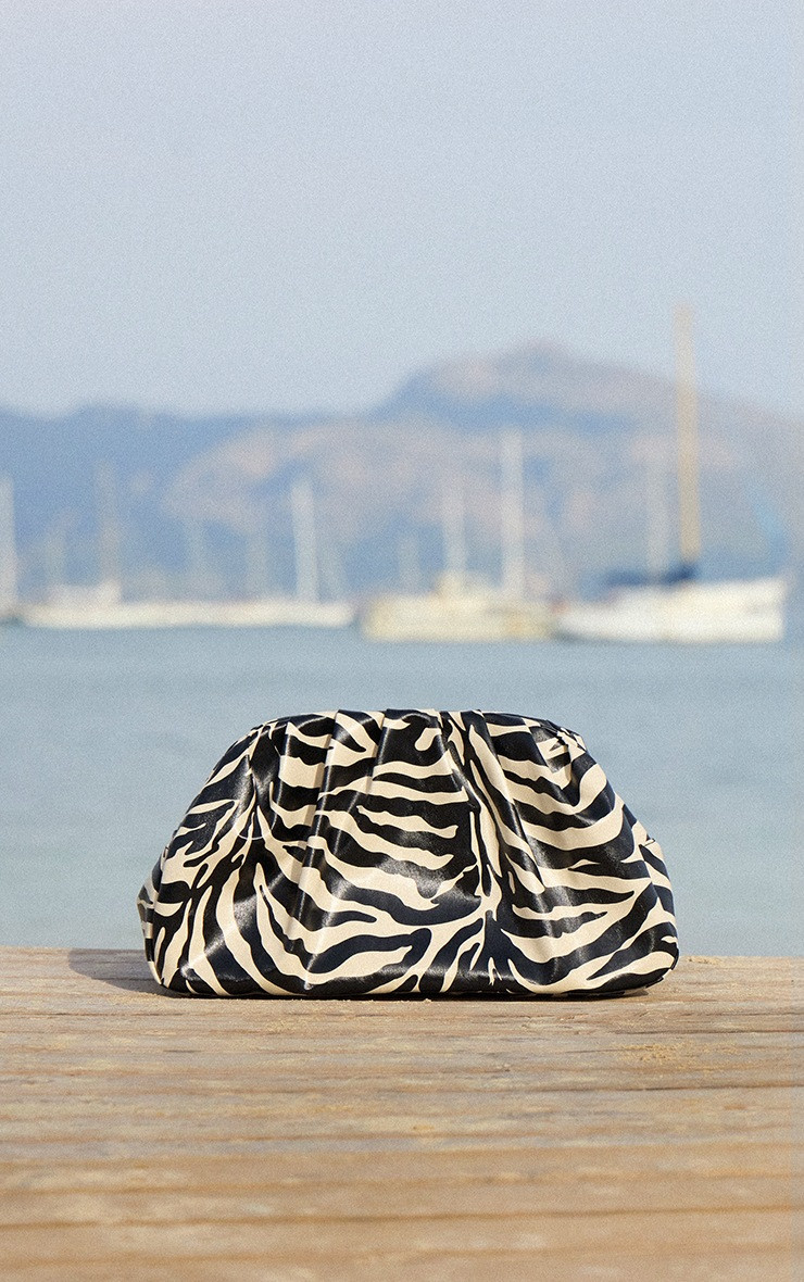 Zebra Oversized Ruched Clutch | Accessories | PrettyLittleThing US