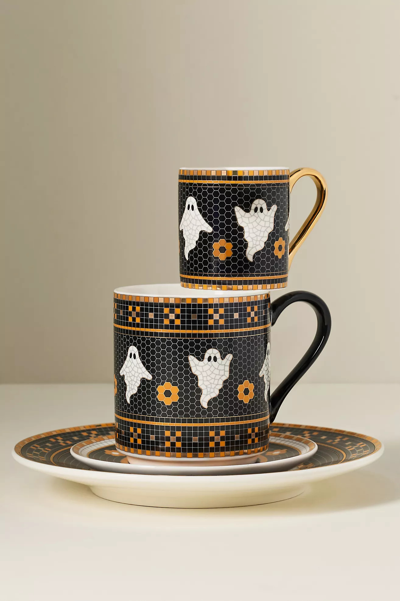 Bistro Tile Stoneware 24k Gold Accent Halloween Mug | Anthropologie (US)