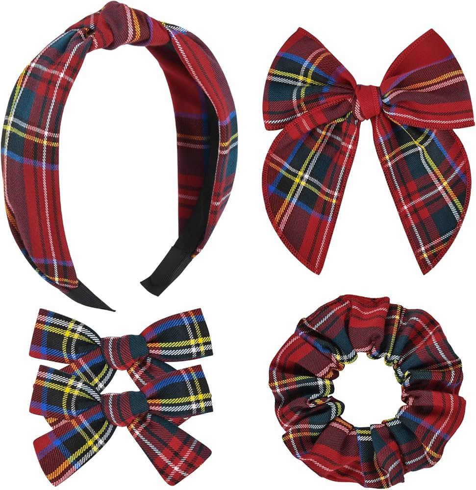 DEEKA School Uniform Plaid Hair Bows & Knotted Plaid Headband & Scrunchies Fable Hair Bow Set All... | Amazon (US)