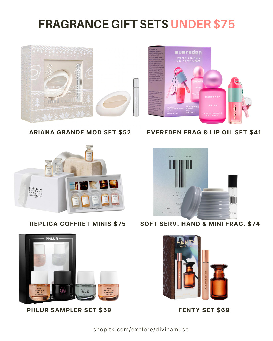 after finding that beautiful glossier you perfume set, i found these ones! the most eye-catching were everden lip oil and fragrance set because of how adorable it is, the soft service hand cream in that bottle!?!? ugh, aesthetic, with a mini roller fragrance, replica (obivously) in those mini jars, and some other fan faves like fenty, mod, and phlur. which is... all aesthetic gifts!! 🎁

#sephoragifts #beautygifts #perfumesets #perfumegifts #aestheticgifts #fragrance #bestperfume #stockingstuffers #discoveryset #giftguide  

 #LTKCyberWeek #LTKGiftGuide #LTKFindsUnder100