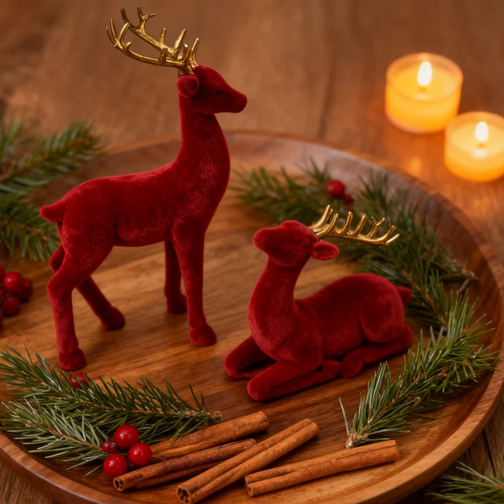Flocked Resin Christmas Reindeer Holiday Table Decor | Wayfair North America