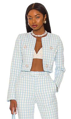 ASSIGNMENT Chloe Cropped Jacket in Blue Gingham from Revolve.com | Revolve Clothing (Global)