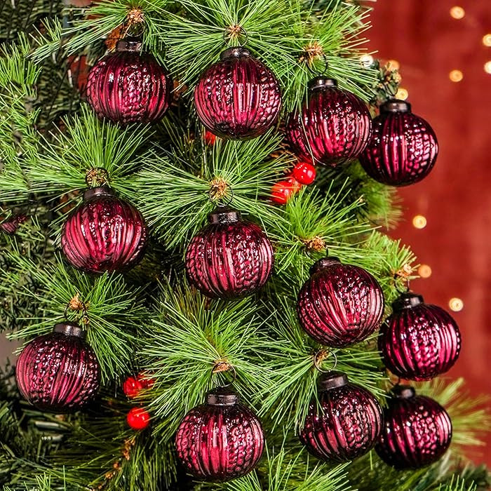 IndianShelf 12 Vintage Large Burgundy Christmas Ornaments Unique Mercury Glass Christmas Balls fo... | Amazon (US)