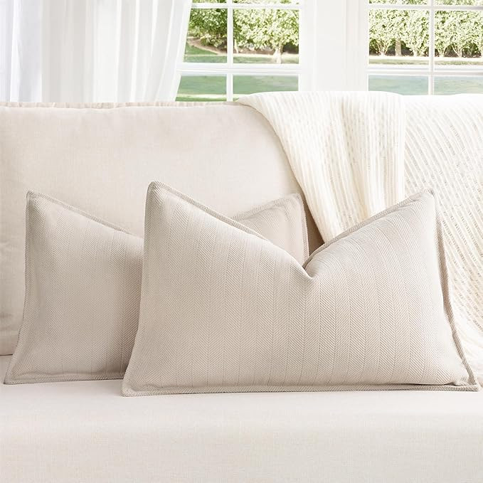 ZWJD Beige Pillow Covers 12x20 Set of 2 Chenille Pillow Covers with Elegant Design Soft and Luxur... | Amazon (US)