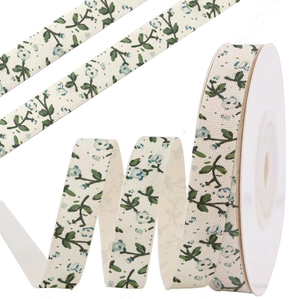Blue Flower Cotton Ribbon, 5/8" x 10 Yards Spring Vintage Cream White Ribbons Soft Natural Fabric... | Amazon (US)