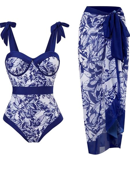 Blue & white swimsuit, one piece bathing suit, grandmillennial swim, sarong, swim coverup 

#LTKunder100 #LTKswim #LTKunder50