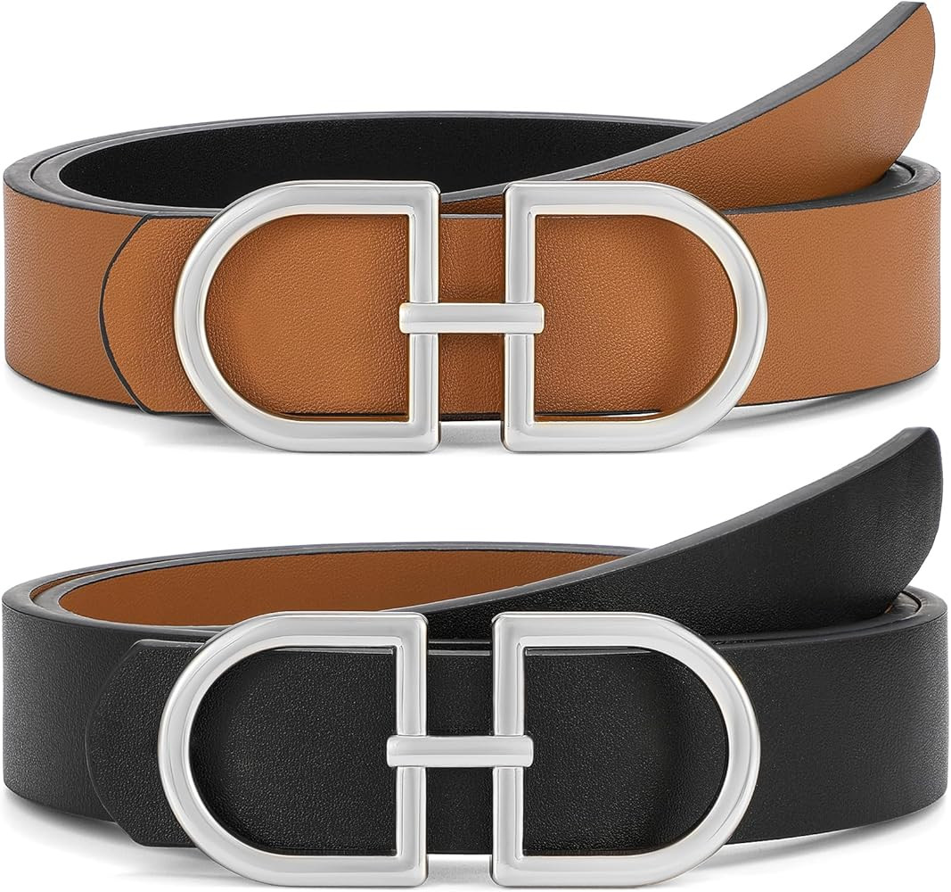 IAKING Reversible Leather Belt for Women With Gold Buckle Ladies Two-in-One Leather Womens Belt f... | Amazon (US)