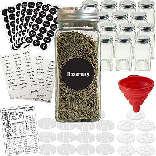 Amazon.com: Talented Kitchen 14 Glass Spice Jars w/2 Types of Preprinted Spice Labels. Commercial... | Amazon (US)