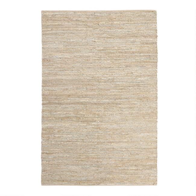 Metallic Gold and Ivory Leather and Jute Woven Area Rug | World Market