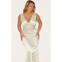 Shape Butter Cream Satin Polka Dot Plunge Front Maxi Dress | PrettyLittleThing US