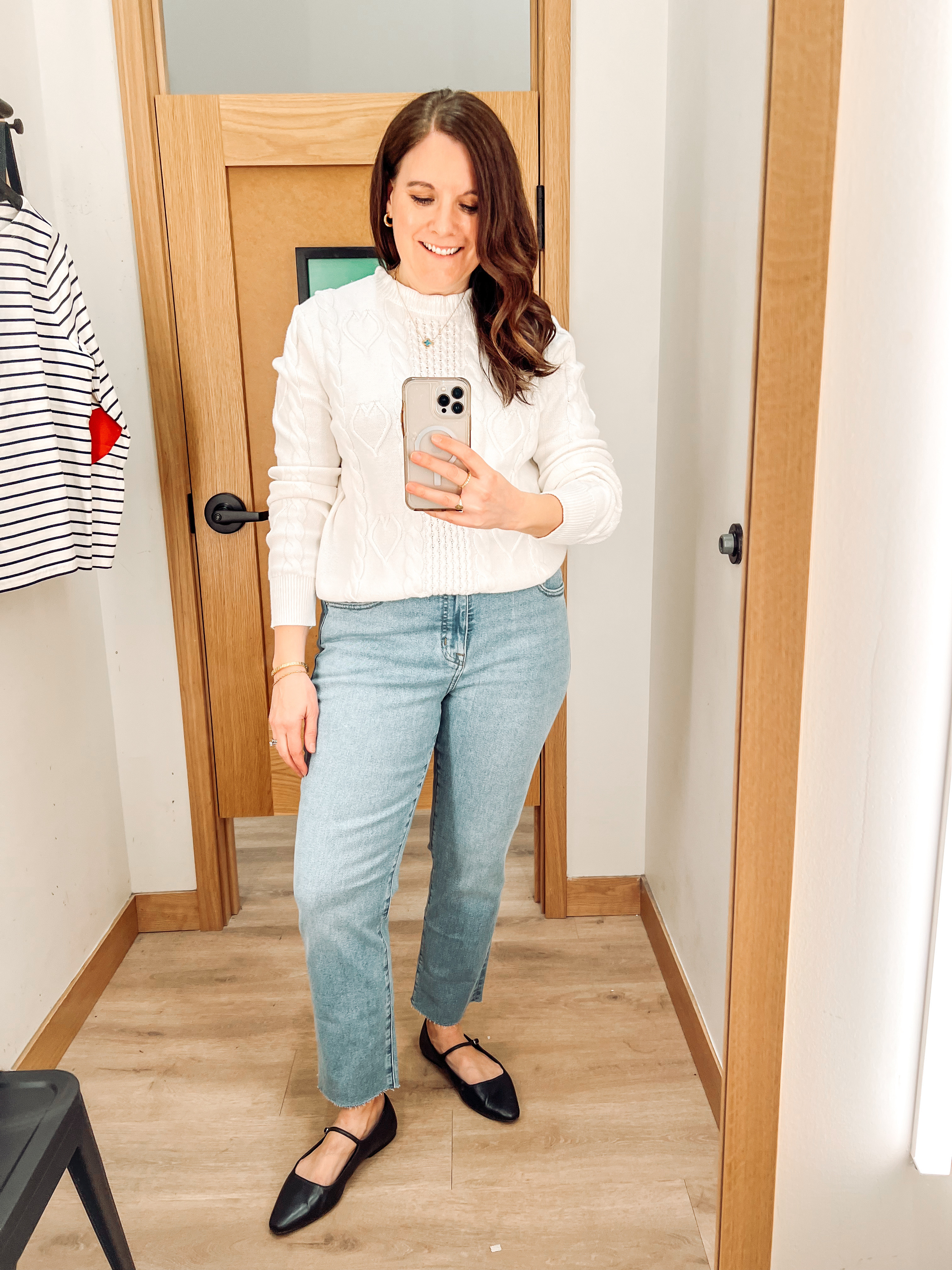 If you like a more subdued Valentine’s look, this white sweater has hearts woven into the cable knit pattern. It’s genius and so cute! I’m wearing a large in the sweater and my true size in the jeans . 

#ValentinesDayStyle #DressingRoomTryOn #TryOnHaul #JCrewFactory #HeartSweater #CozyChic #WinterFashion #ValentinesDayOutfits #ClassicStyle #WardrobeStaples #TrendyLooks #SweaterWeather #OOTD #CasualChic #EffortlessStyle

#LTKSeasonal #LTKOver40 #LTKMidsize