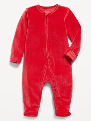 Unisex 2-Way-Zip Plush Ribbed Velour Sleep &amp; Play Footed One-Piece for Baby | Old Navy (US)