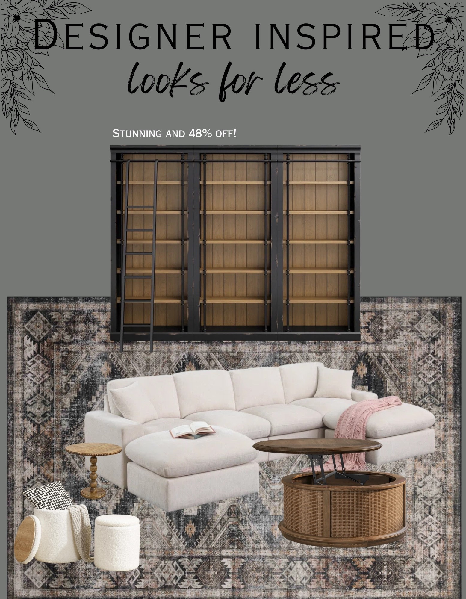 Designer looks for less yes please! This bookcase is stunning and right now it’s also on sale! Looks so similar to Pottery Barn ! The sofa is highly rated and affordable! Checkout all these finds by clicking the thumbnails below 👇. Living room, living room furniture, living room rug, living room decor, coffee table, lift top coffee table, bookcase, designer inspired, vintage home decor, book case, book bookcase, vintage, rug, vintage rug, moody living room, sofa, couch, sectional, sectional couch, sectional sofa, affordable sofa, affordable couch, accent table, side table, ottoman, storage ottoman, living room storagee

#LTKHome #LTKStyleTip #LTKSaleAlert