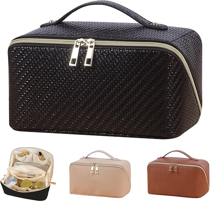 BAKLUCK Large Capacity Travel Cosmetic Bag for Women Travelling Makeup Bag PU Leather Makeup Bag ... | Amazon (US)