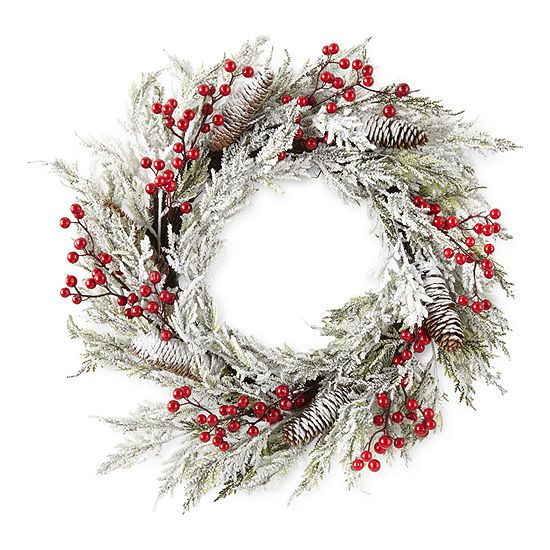 North Pole Trading Co. Yuletide Wonder 24" Flocked Berry Christmas Wreath | JCPenney
