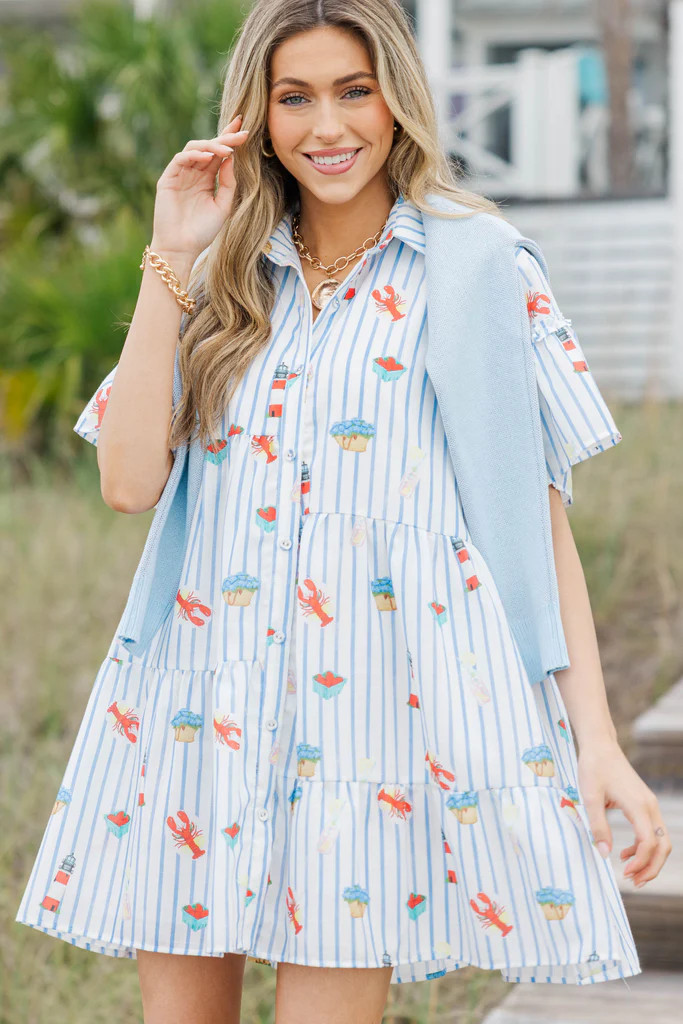 The Right Balance Blue Coastal Striped Tiered Mini Dress | The Mint Julep Boutique