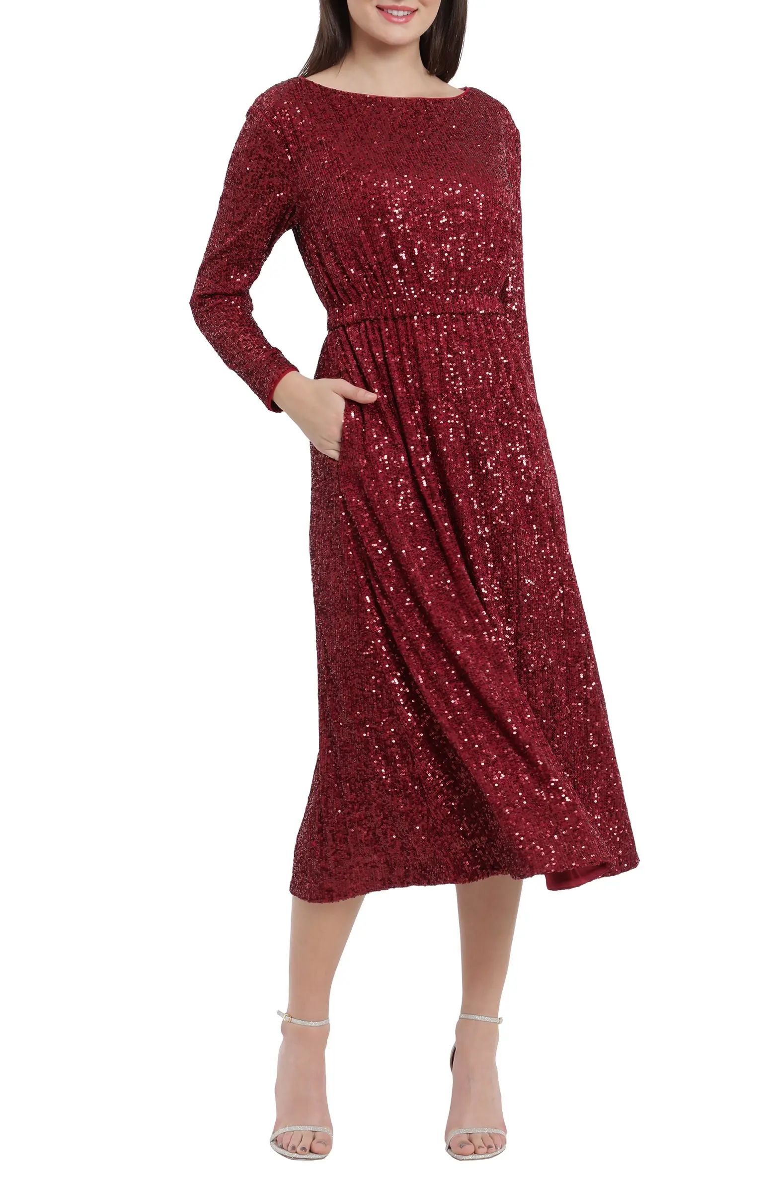 Maggy London Long Sleeve Sequin Blouson Dress | Nordstrom | Nordstrom