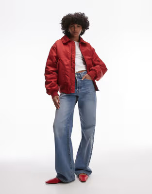 Topshop twill nylon bomber jacket in red | ASOS (Global)