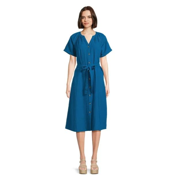 Time and Tru Women's Double Cloth Shirt Dress, Sizes XS-XXXL - Walmart.com | Walmart (US)