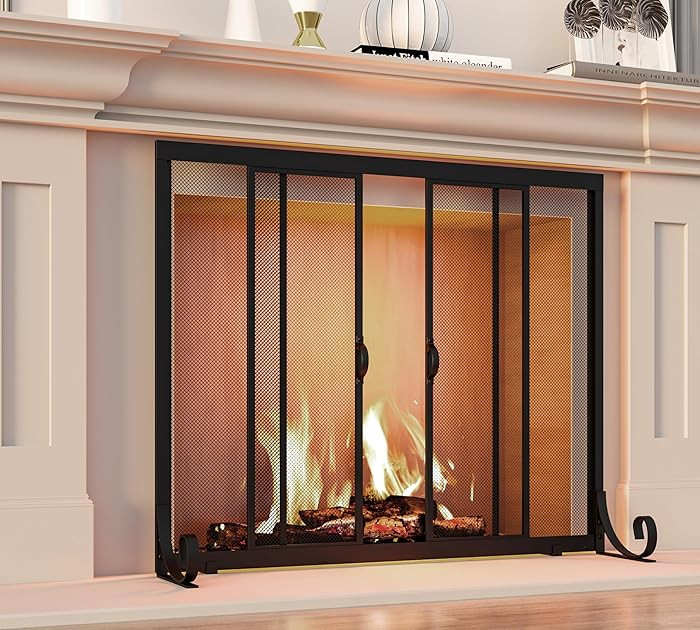 Fire Beauty Fireplace Screen, Wrought Iron Mesh, Baby Safe Spark Guard Protector with 2-Doors Lar... | Amazon (US)