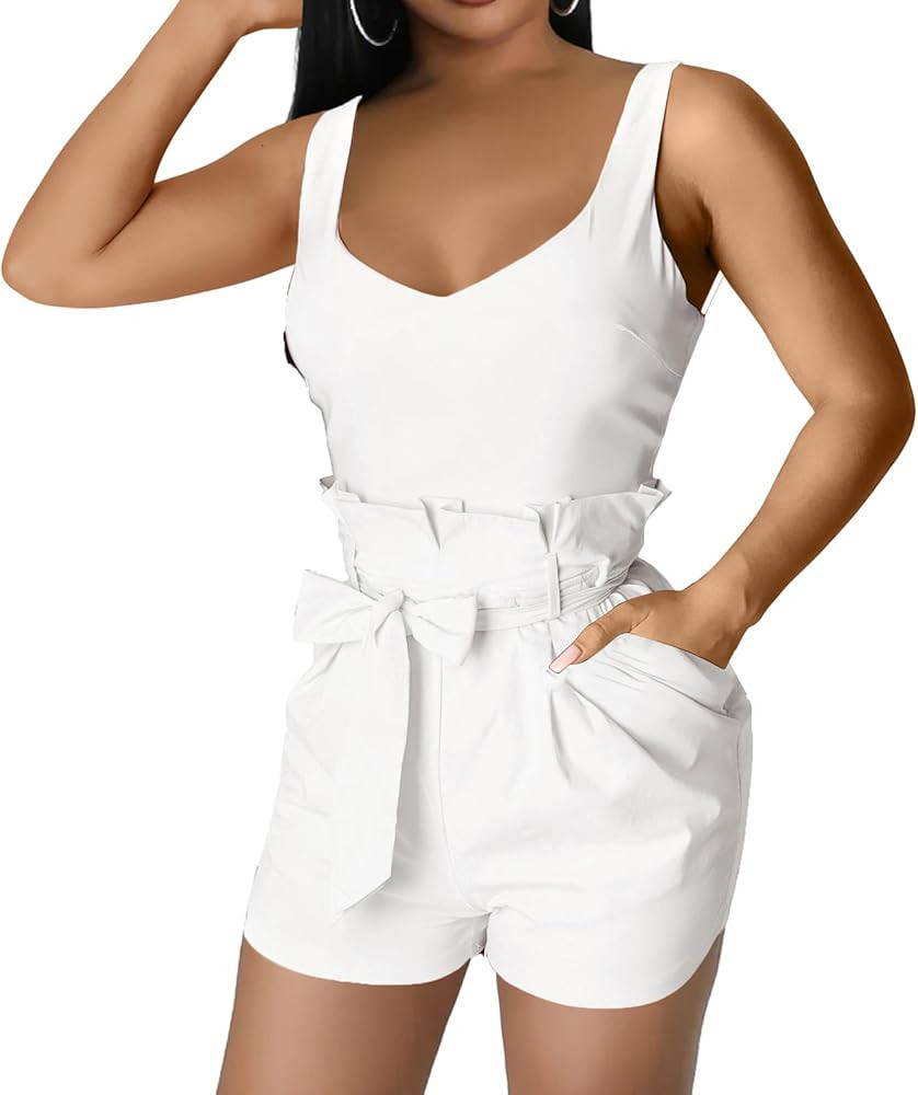 Rompers for Women Sexy Summer Casual Straps Short Pants Jumpsuits with Pockets Zipper | Amazon (US)