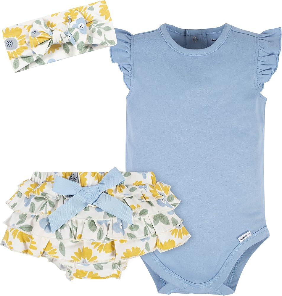Gerber Baby-Girls 3-Piece Short Sleeve Onesies, Diaper Cover & Headband Set | Amazon (US)