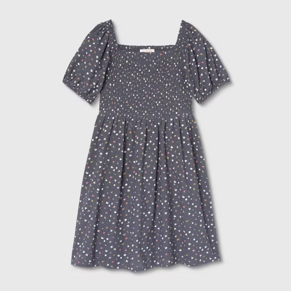 Girls' Smocked Woven Puff Sleeve Dress - Cat & Jack™ Navy | Target