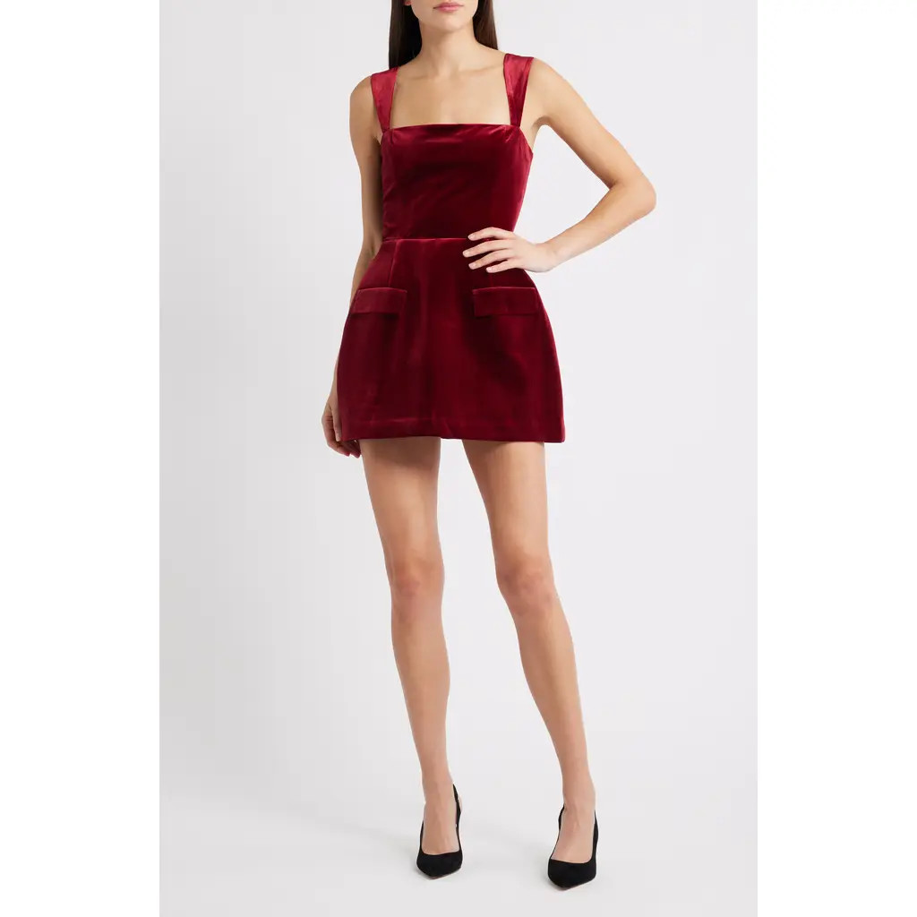 Amanda Uprichard Bethany Velvet Skort Romper in Scarlet at Nordstrom, Size Large | Nordstrom