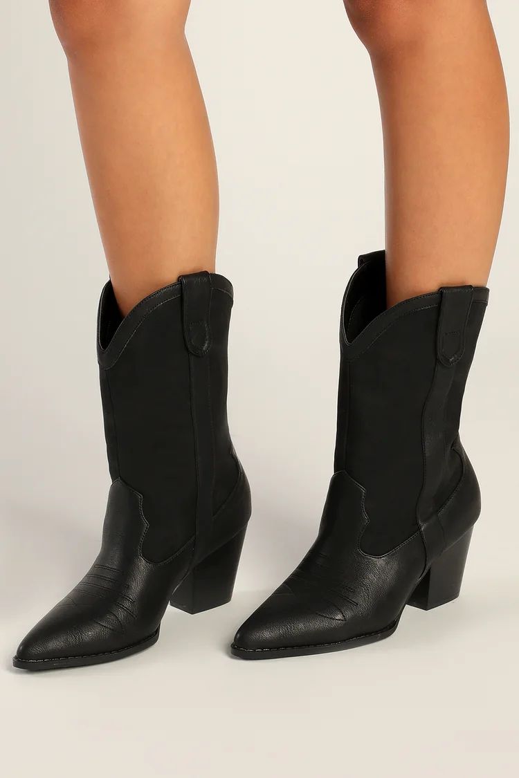 Stasie Black Pointed-Toe Mid-Calf Western Boots | Lulus (US)