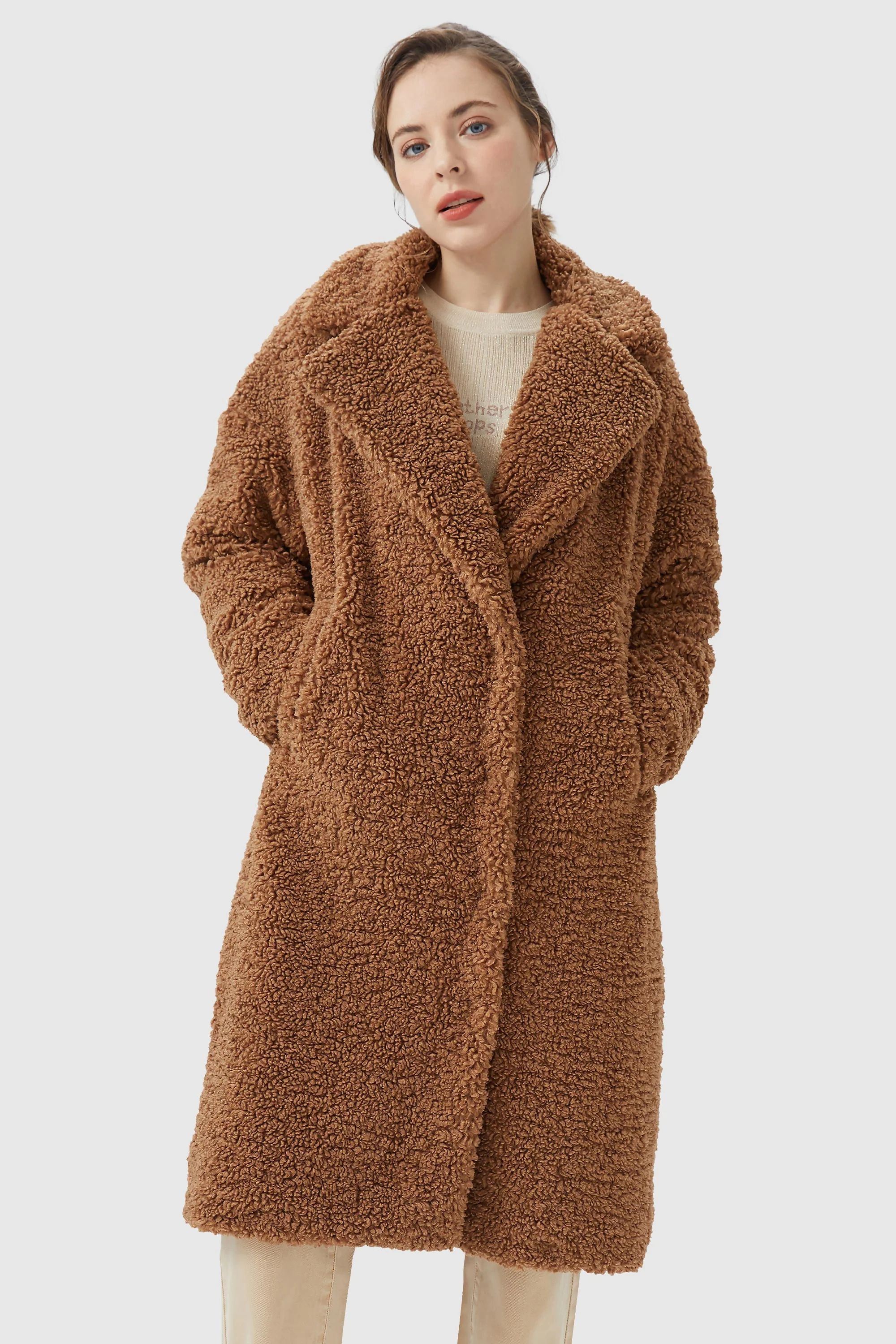 Knee Length Fuzzy Fleece Lapel Down Coat | Orolay