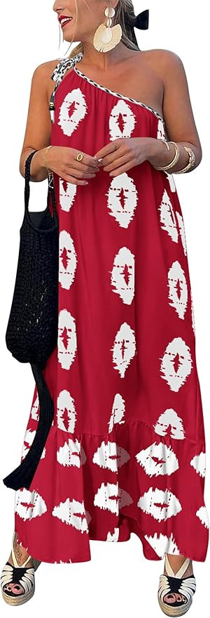 PRETTYGARDEN Women's 2025 Summer Maxi Dresses One Shoulder Printed Flowy Boho Beach Vacation Long... | Amazon (US)