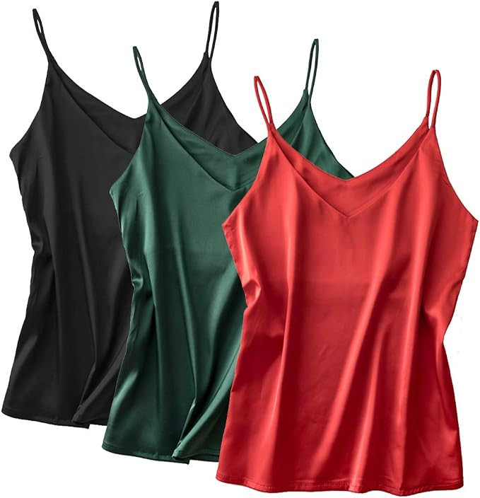 Silk Tank Tops for Women 3 Pack & 4 Pack Satin Camisoles V Neck Spaghetti Strap Cami Plus Size Sl... | Amazon (US)