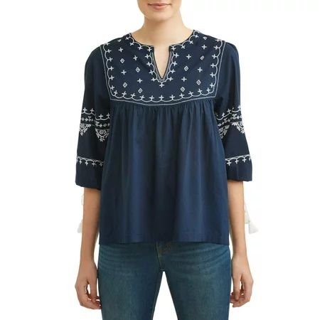 Women's Embroidered Neck Top | Walmart (US)