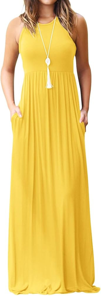 DEARCASE Women's Maxi Dress Sleeveless Casual Plain Loose Summer Vacation Beach Long Dresses with... | Amazon (US)