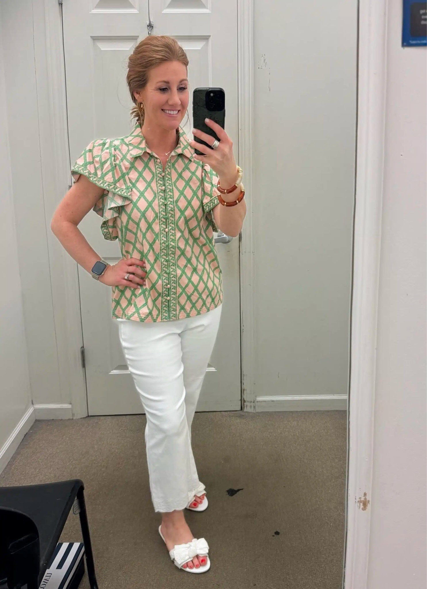 Stephanie is styling an outfit from Belk’s new arrivals! This is a classic outfit idea for Spring. She’s wearing white eyelet hemmed pants that can be worn all season. Blouse is a small and pants are a 4 petite.

#LTKPetite #LTKOver40 #LTKootd