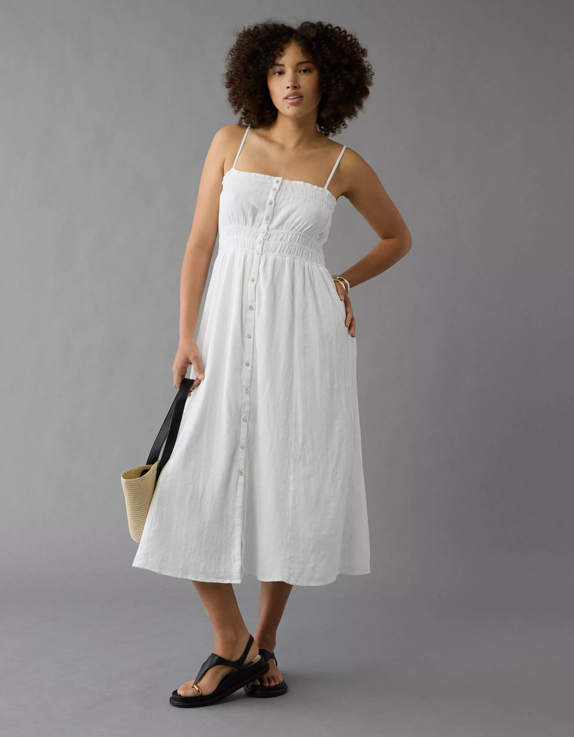 AE Ruched Button-Up Midi Dress | American Eagle Outfitters (US & CA)