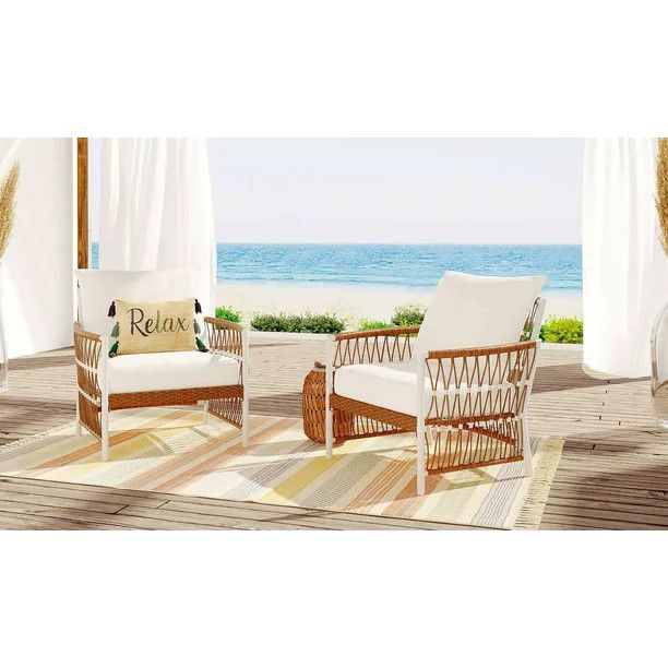 Better Homes & Gardens Lilah 2-Pack Outdoor Wicker Lounge Chair, White | Walmart (US)