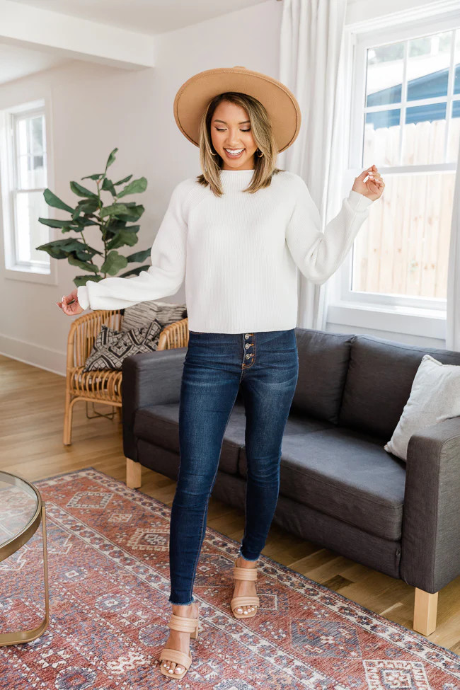 Soft Smiles Ivory Mock Neck Sweater | The Pink Lily Boutique