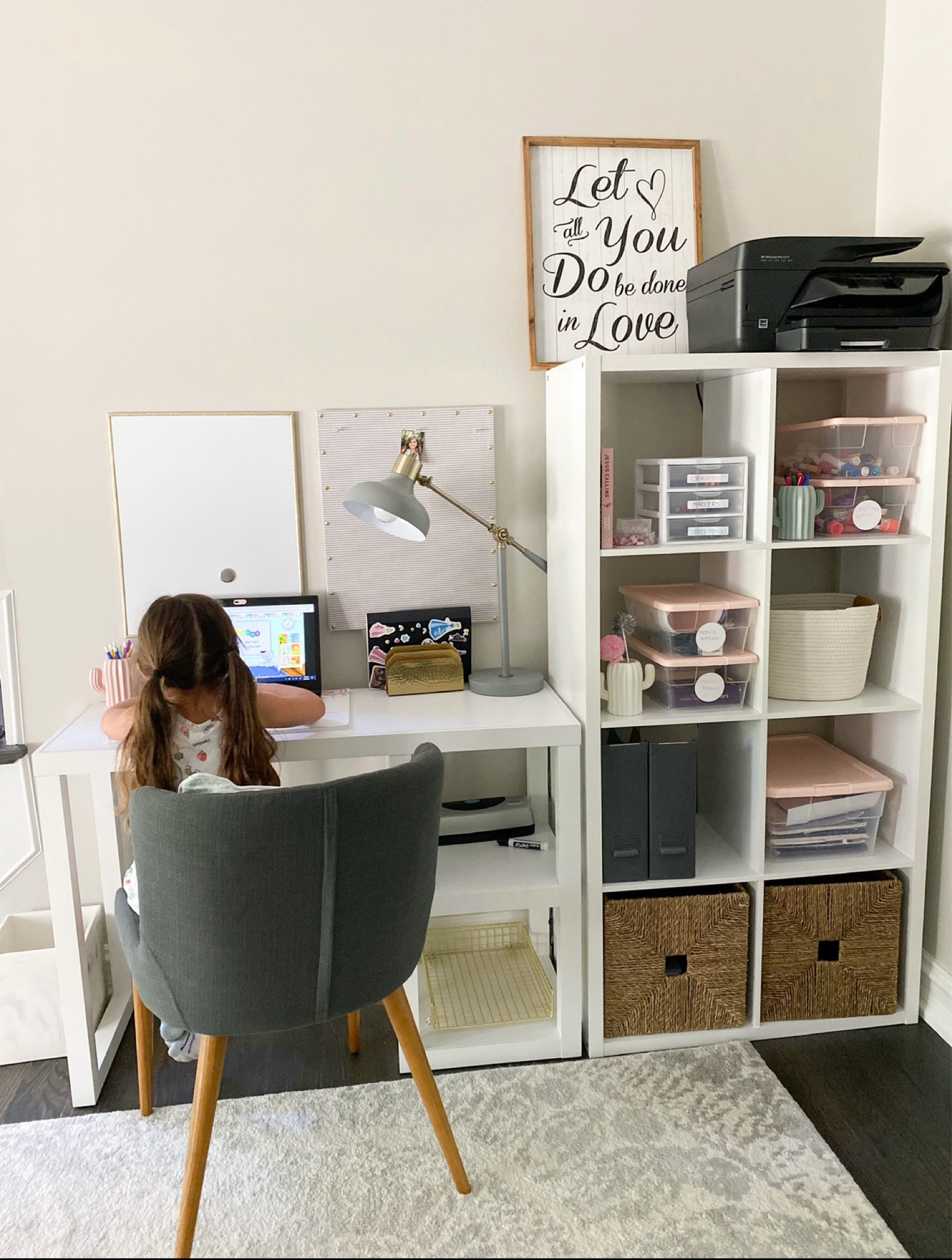 Creating the perfect, organized desk space for your child is all about blending functionality with a touch of fun! With smart storage solutions and playful decor, you can design a workspace that inspires creativity, boosts productivity, and keeps everything in its place. I did this by labeling all of our bins, teaching my daughter that when she takes something out and is done with it, she puts it back in the correctly labeled bin. This took a lot of practice and repetition but soon became a part of her every day practice as we homeschooled our way through 2020. It also taught her to become familiar with different words such as scissors, pencils, tape, etc. as she learned to read. Happy back to school shopping! 🤍✨

#LTKBacktoSchool #LTKStyleTip #LTKKids