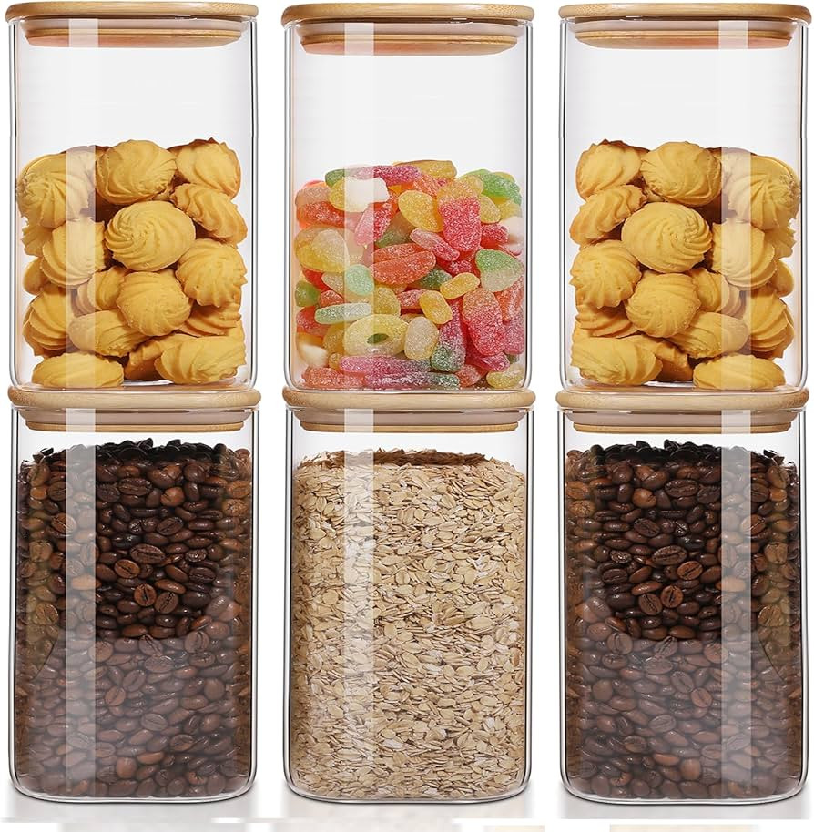 50oz Glass Food Storage Jars Set of 6,Glass Storage Containers Clear Glass Food Canister with Bam... | Amazon (US)