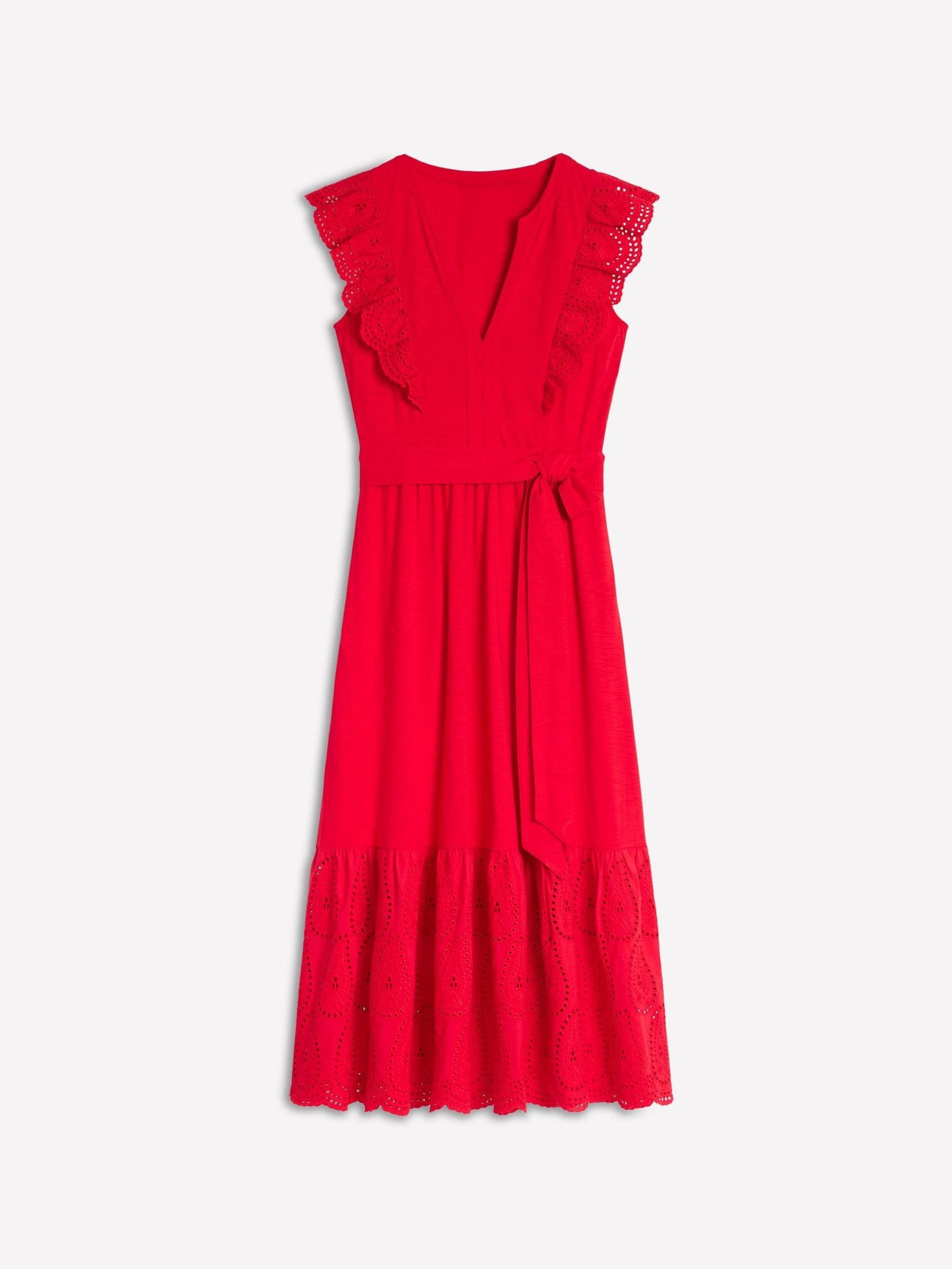 Boden Boden Red Ruffle Detail Tier Midi Dress | Next US