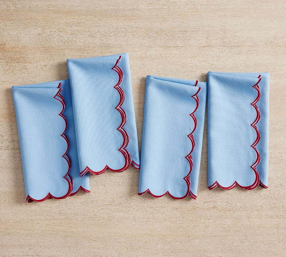 Scallop Border Cotton/Linen Napkins - Set of 4 | Pottery Barn (US)