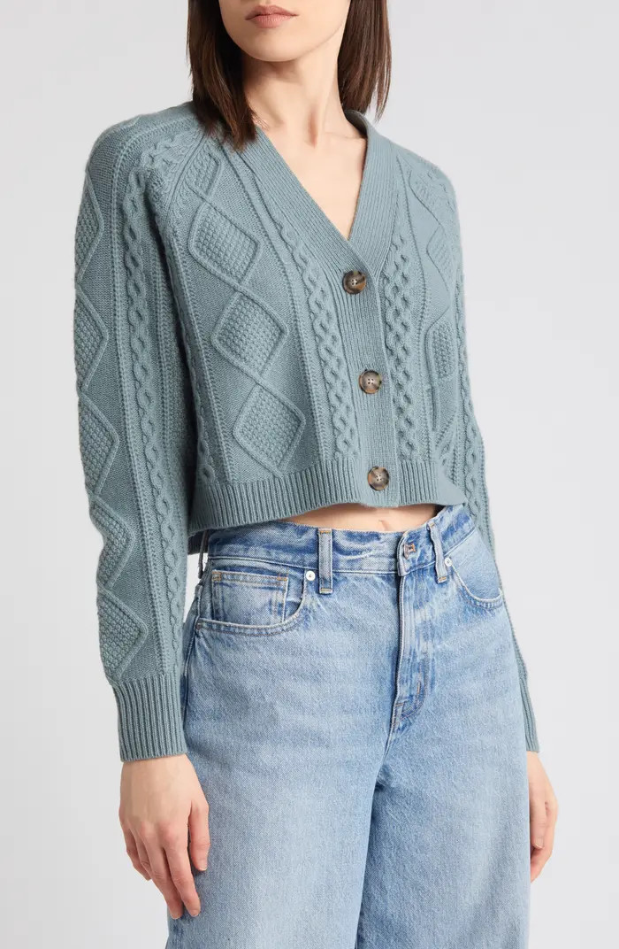 Madewell Cable Knit V-Neck Crop Cardigan | Nordstrom | Nordstrom