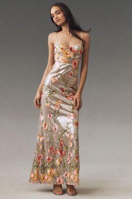 Mac Duggal All-Over Sequin Floral Embroidered Maxi Dress | Anthropologie (US)