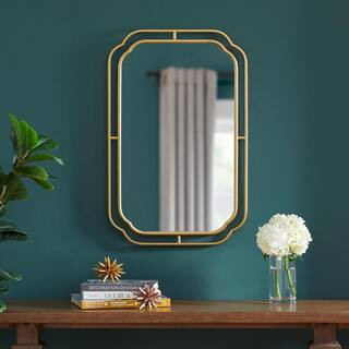 Home Decorators Collection Medium Modern Rectangle Gold Beveled Metal Framed Mirror (21 in. W x 3... | The Home Depot