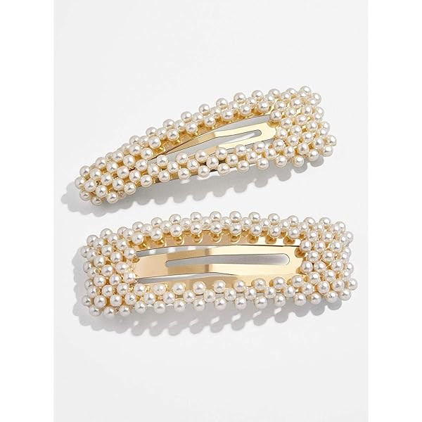 KINGMAS 2 Pack Pearl Hair Clips Large Hair Pins Barrette Ties for Women Girls, Handmade Fashion Pear | Amazon (US)