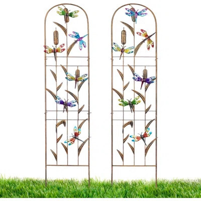 2 Pack Metal Garden Trellis with Colorful Dragonfly 60 Inch High Outdoor Decoration Arched Fence Trellis for Climbing Plants for Patio, Lawn, Yard, Ba | Wayfair North America